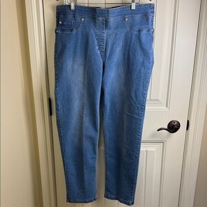 Bellina Stretch Denim Pull-On Jeans Blue Wash Wide Elastic Waist Women's Sz XL